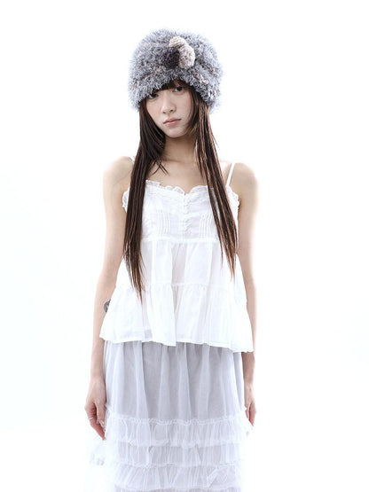 ang project Retro Ballet Pressed Pleated Ruffle Button Cropped Women&