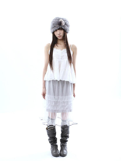 ang project Retro Ballet Pressed Pleated Ruffle Button Cropped Women&