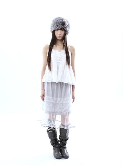 ang project Retro Ballet Pressed Pleated Ruffle Button Cropped Women&