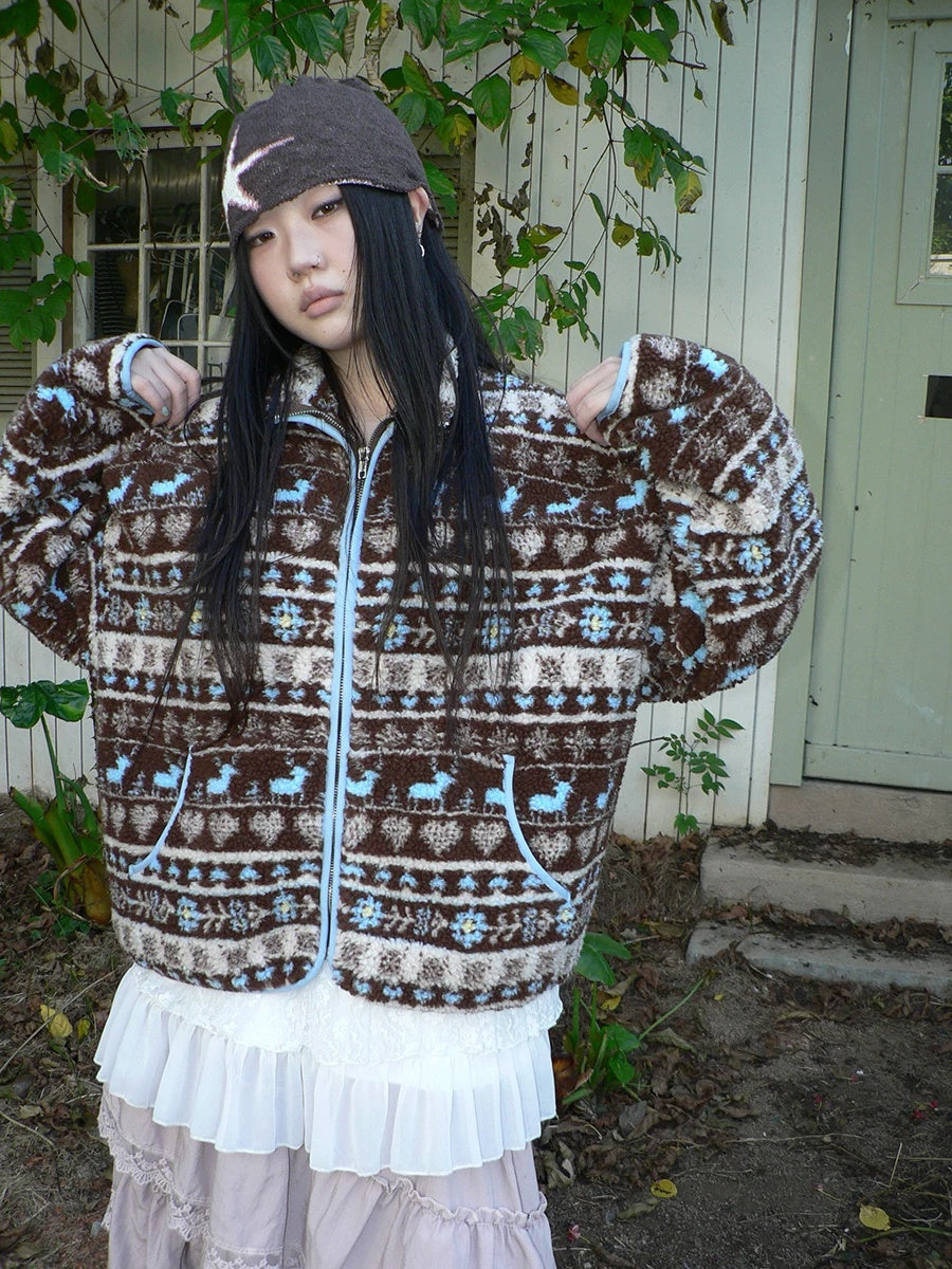 ang project Retro Chic Oversized Lapel Zip Long Sleeve Casual Women Outerwear Jacket