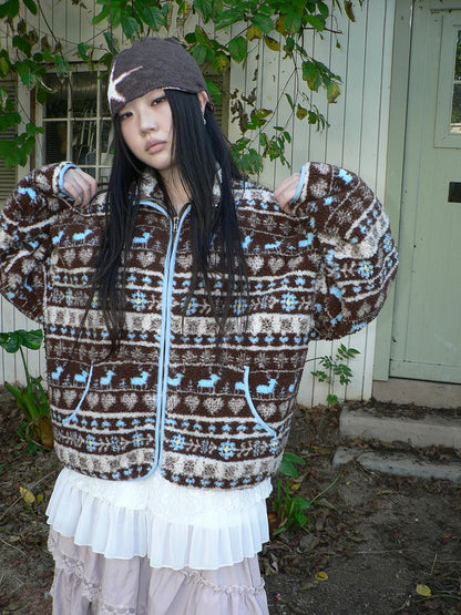 ang project Retro Chic Oversized Lapel Zip Long Sleeve Casual Women Outerwear Jacket