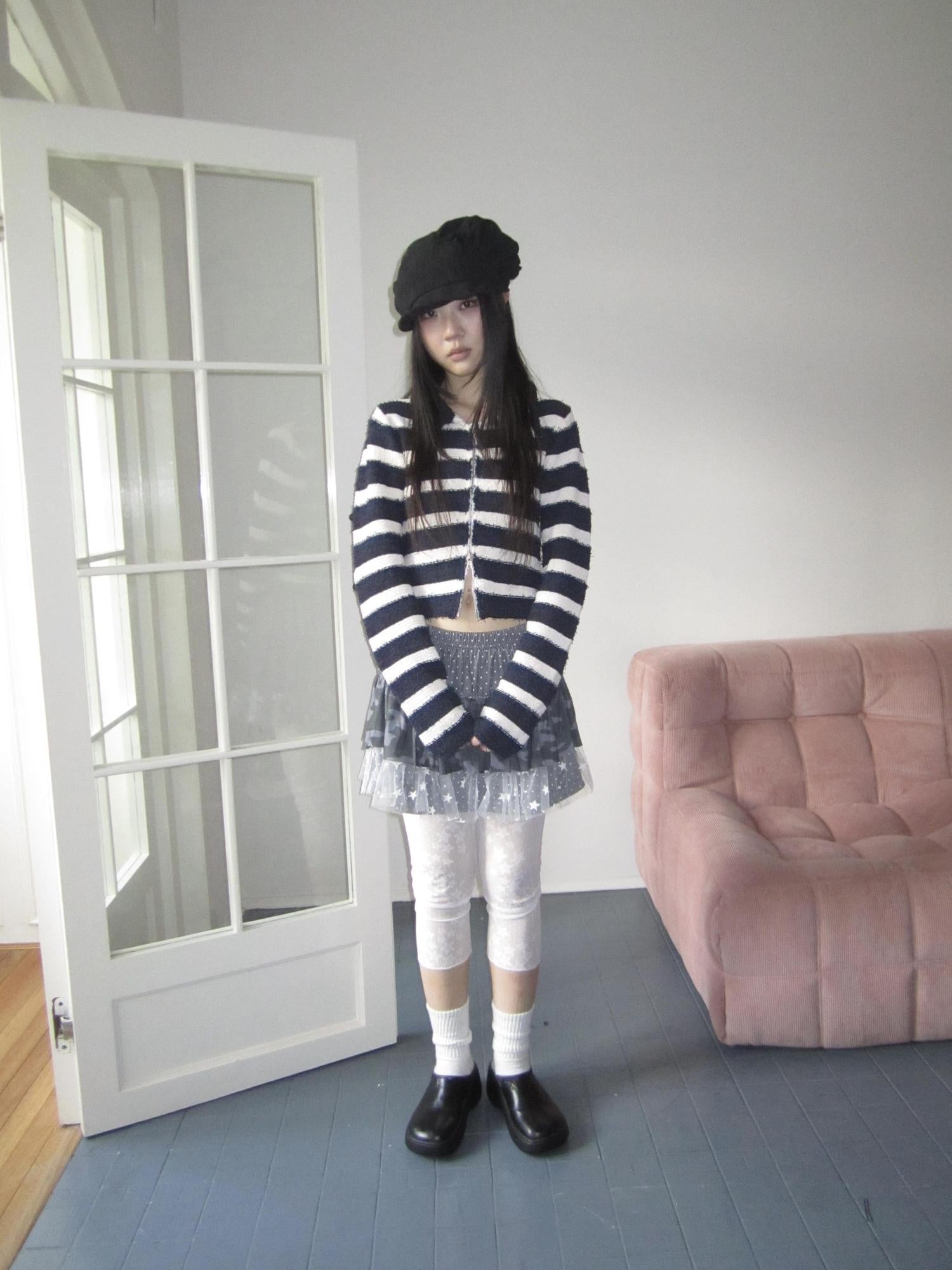 Updateang project Retro Color Block Striped Dual Zip Knit Cardigan