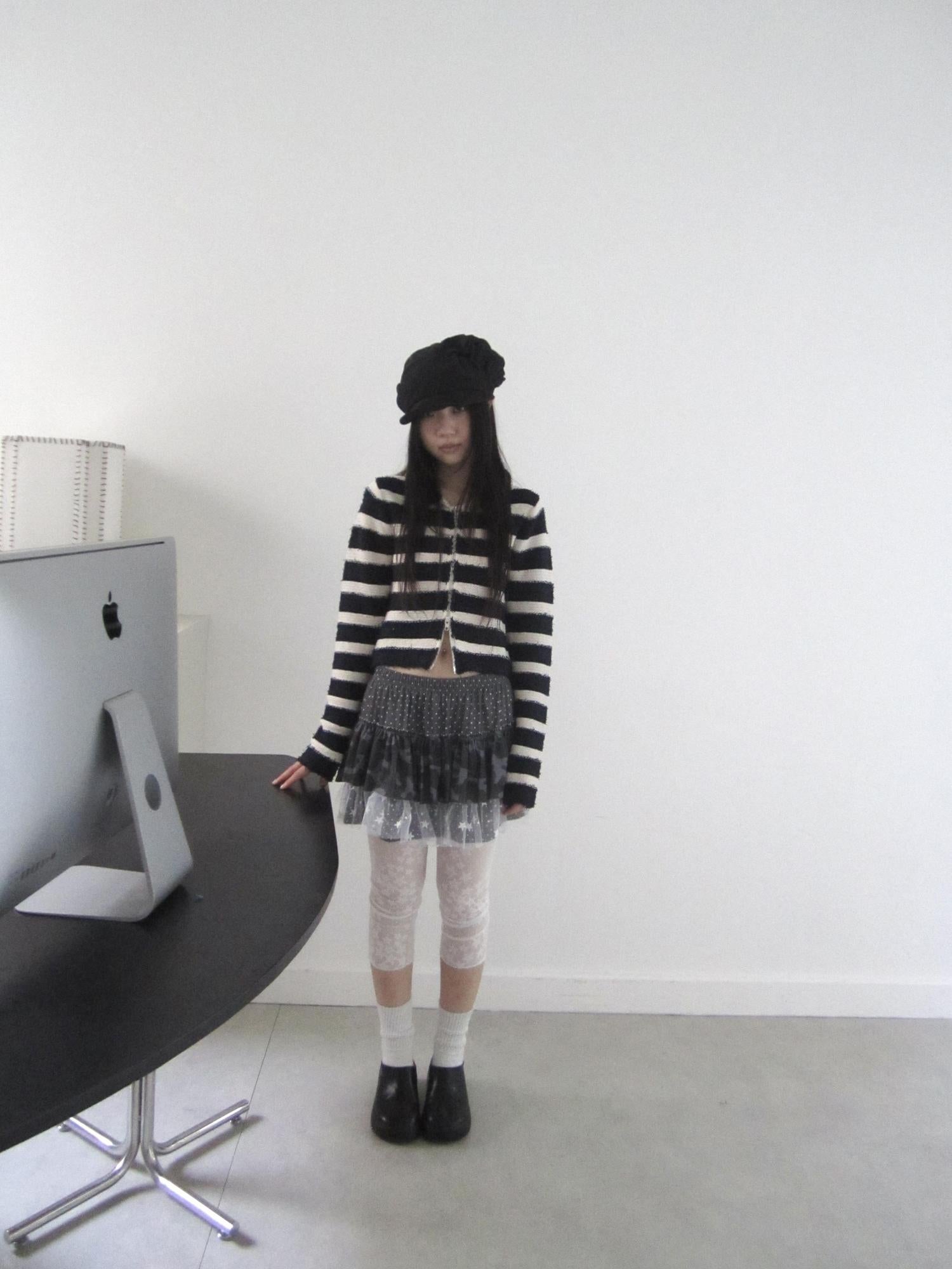 Updateang project Retro Color Block Striped Dual Zip Knit Cardigan