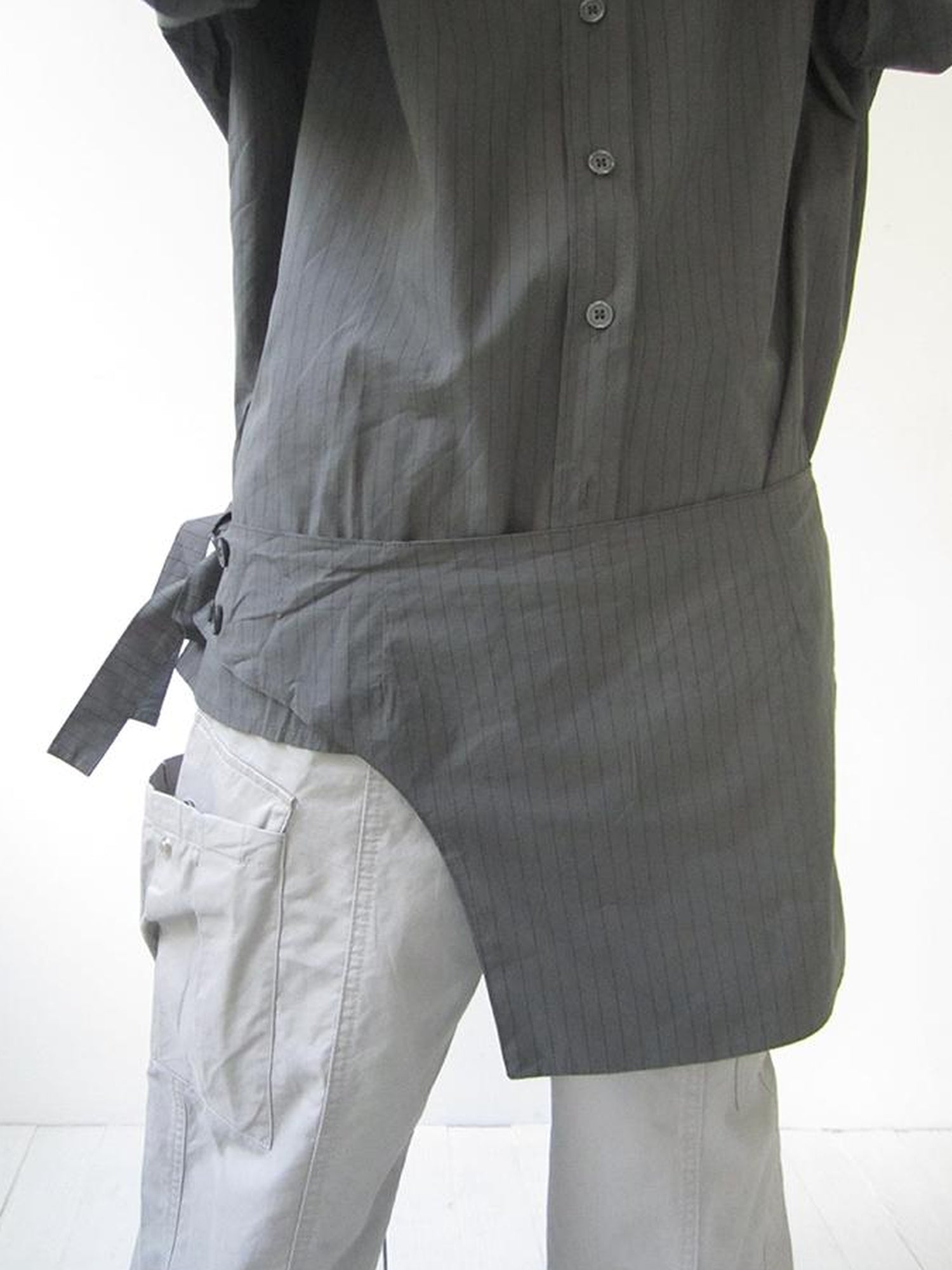 Retro Color Block Striped Shirt With Waist Cincher Two Piece Set