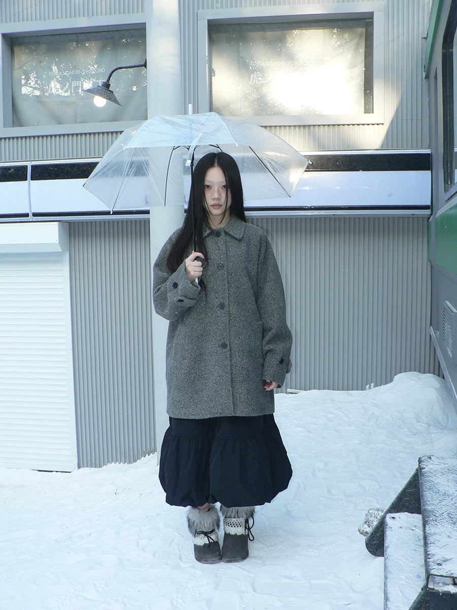 ang project Retro Commuter Straight Fit Lapel Mid Length Single Breasted Grey Women Coat
