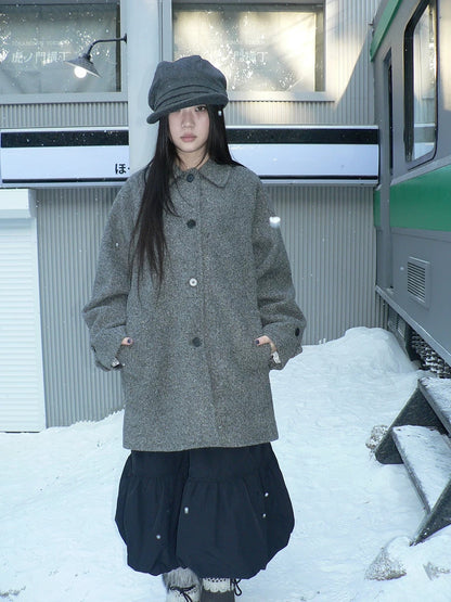 ang project Retro Commuter Straight Fit Lapel Mid Length Single Breasted Grey Women Coat