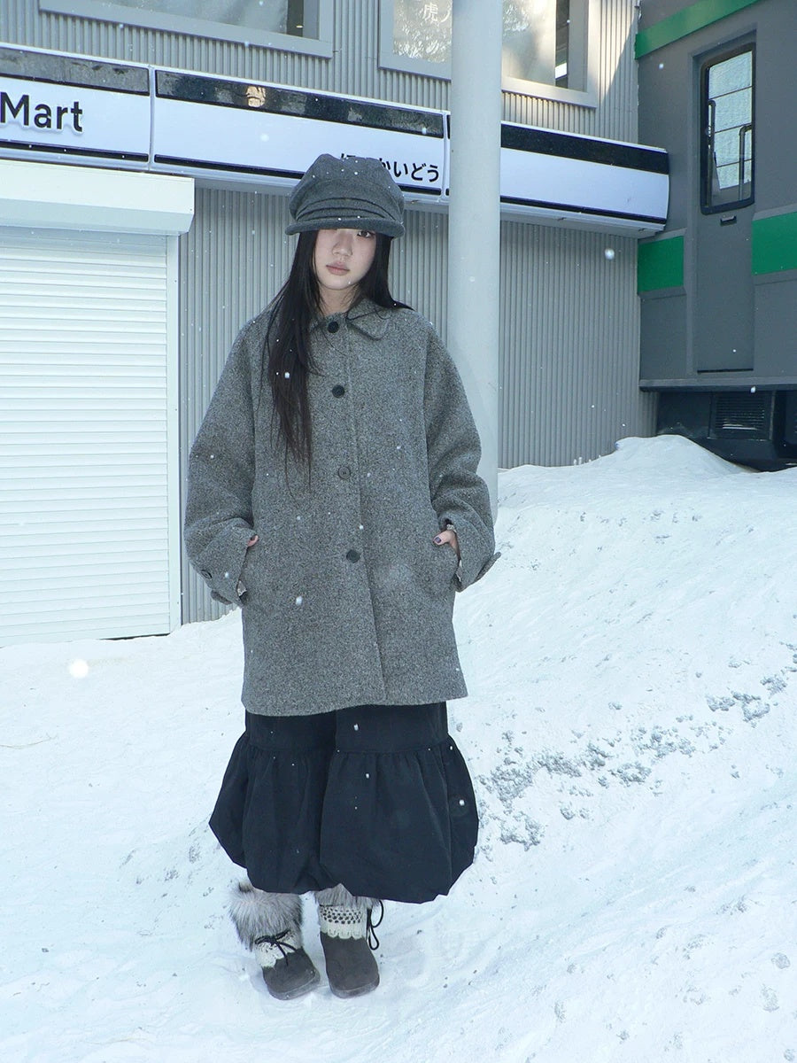 ang project Retro Commuter Straight Fit Lapel Mid Length Single Breasted Grey Women Coat