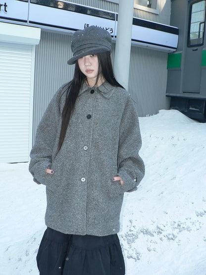 ang project Retro Commuter Straight Fit Lapel Mid Length Single Breasted Grey Women Coat