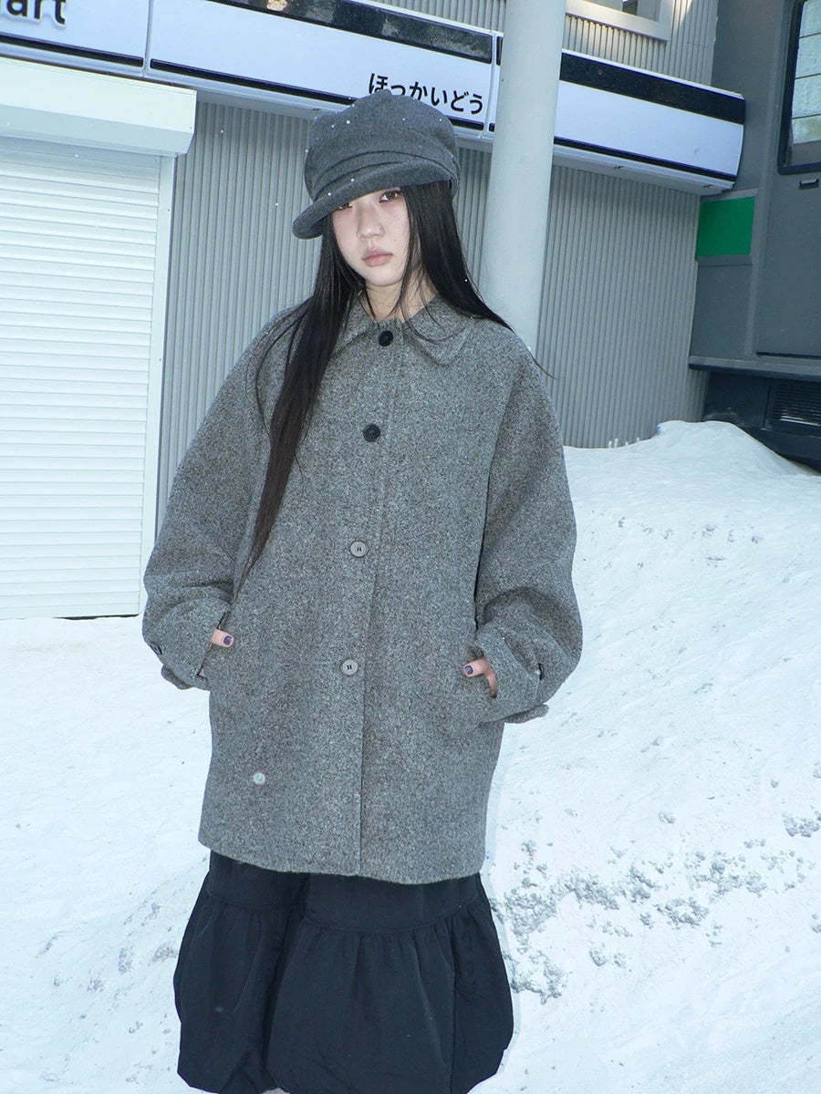 ang project Retro Commuter Straight Fit Lapel Mid Length Single Breasted Grey Women Coat