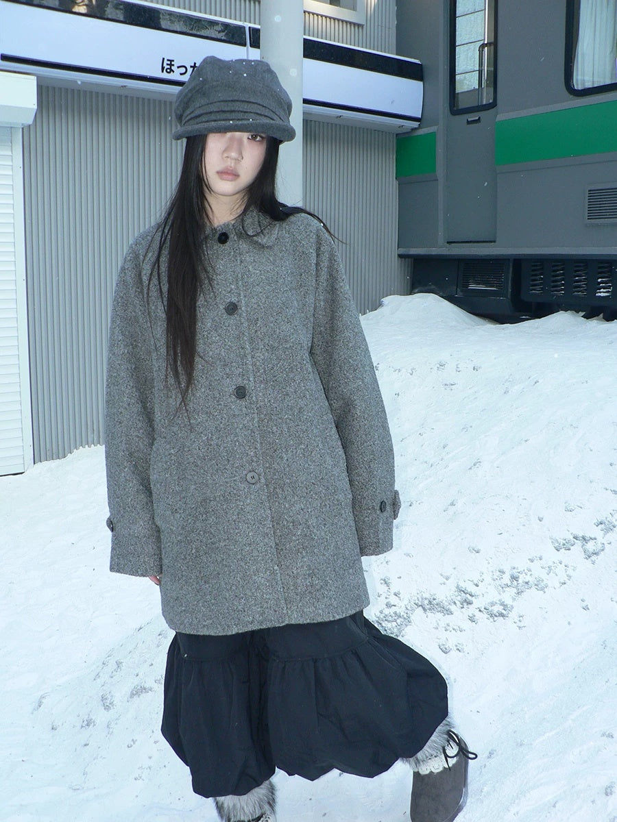 ang project Retro Commuter Straight Fit Lapel Mid Length Single Breasted Grey Women Coat