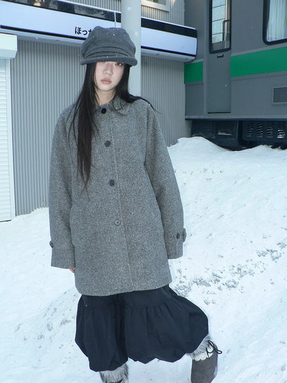 ang project Retro Commuter Straight Fit Lapel Mid Length Single Breasted Grey Women Coat