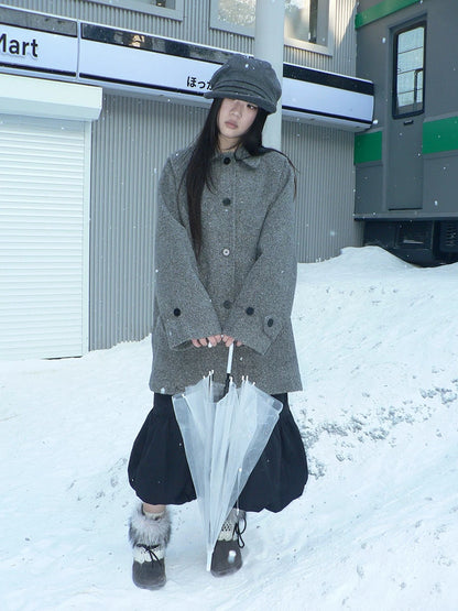 ang project Retro Commuter Straight Fit Lapel Mid Length Single Breasted Grey Women Coat