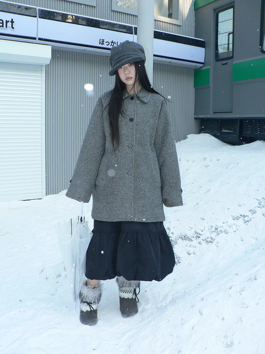ang project Retro Commuter Straight Fit Lapel Mid Length Single Breasted Grey Women Coat