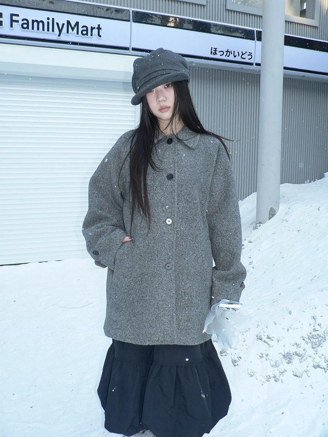 ang project Retro Commuter Straight Fit Lapel Mid Length Single Breasted Grey Women Coat