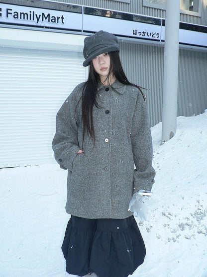 ang project Retro Commuter Straight Fit Lapel Mid Length Single Breasted Grey Women Coat