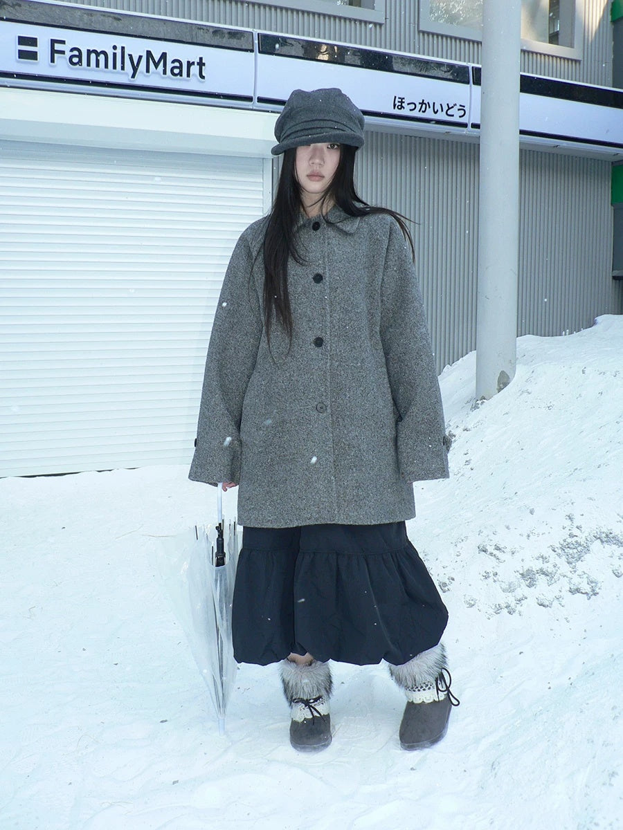 ang project Retro Commuter Straight Fit Lapel Mid Length Single Breasted Grey Women Coat