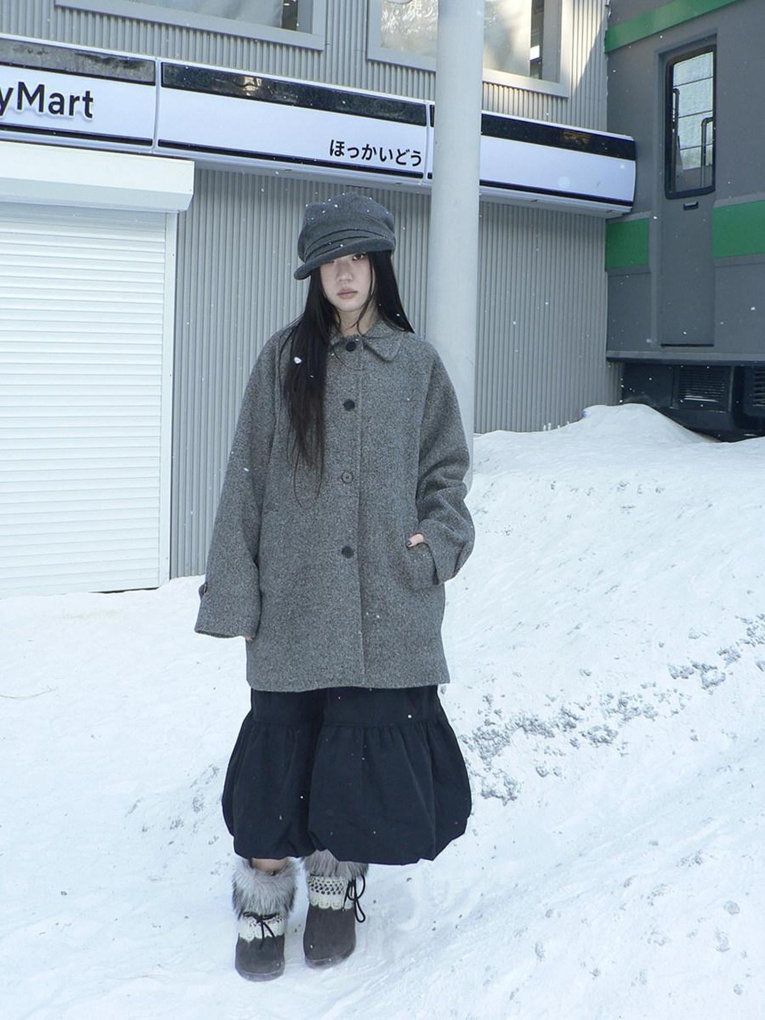 ang project Retro Commuter Straight Fit Lapel Mid Length Single Breasted Grey Women Coat