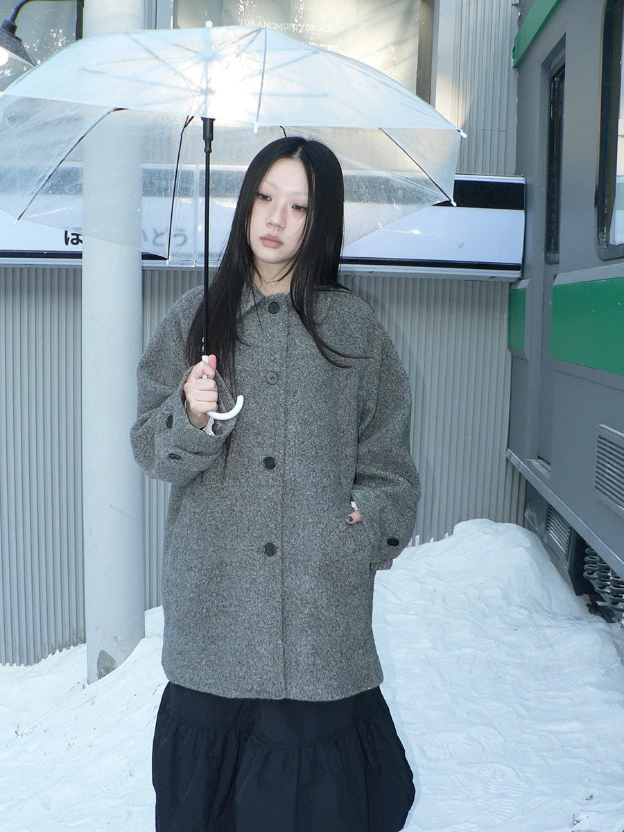 ang project Retro Commuter Straight Fit Lapel Mid Length Single Breasted Grey Women Coat