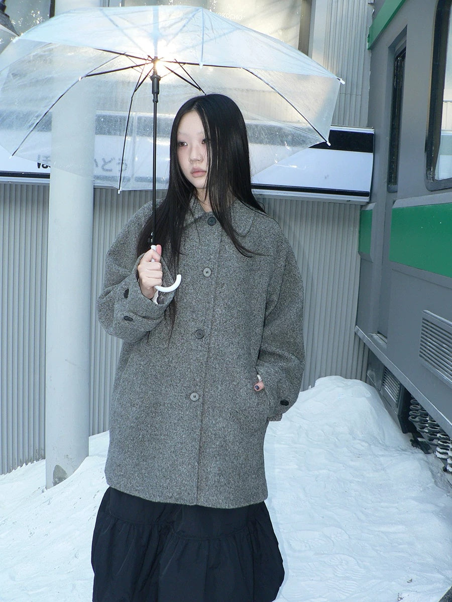 ang project Retro Commuter Straight Fit Lapel Mid Length Single Breasted Grey Women Coat