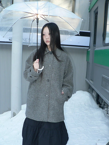 ang project Retro Commuter Straight Fit Lapel Mid Length Single Breasted Grey Women Coat