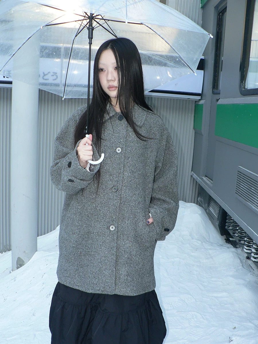 ang project Retro Commuter Straight Fit Lapel Mid Length Single Breasted Grey Women Coat