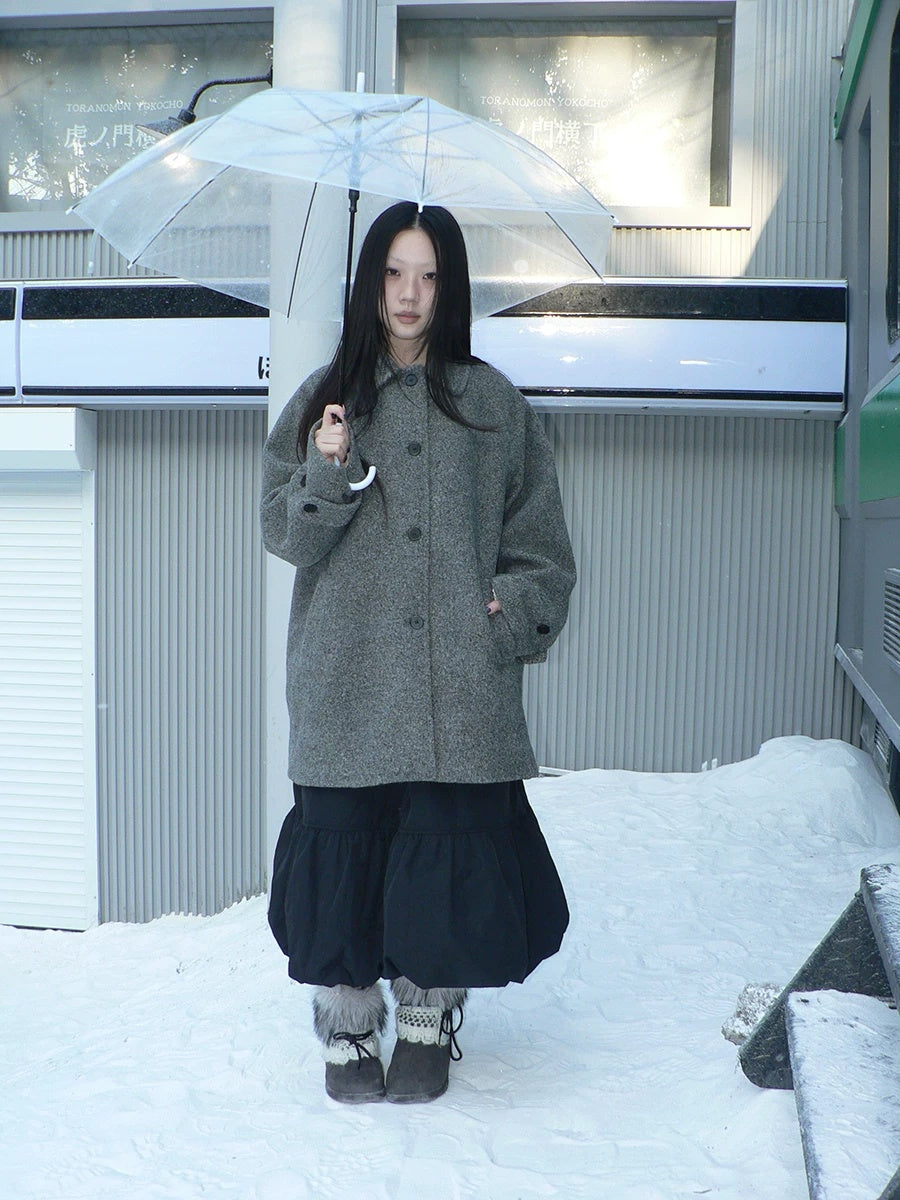ang project Retro Commuter Straight Fit Lapel Mid Length Single Breasted Grey Women Coat