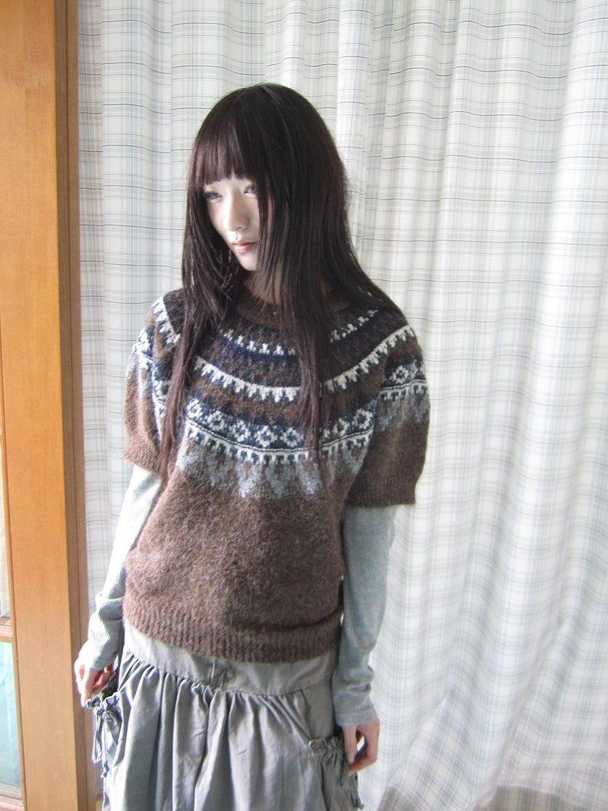 ang project Retro Fair Isle Jacquard Round Neck Knit Women&