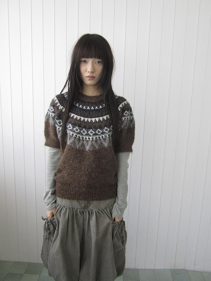 ang project Retro Fair Isle Jacquard Round Neck Knit Women&