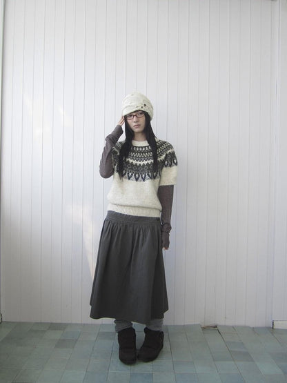 ang project Retro Fair Isle Jacquard Round Neck Knit Women&