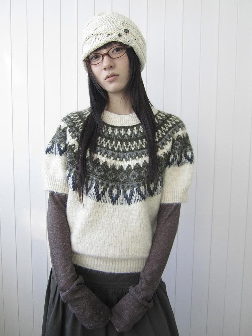 ang project Retro Fair Isle Jacquard Round Neck Knit Women&