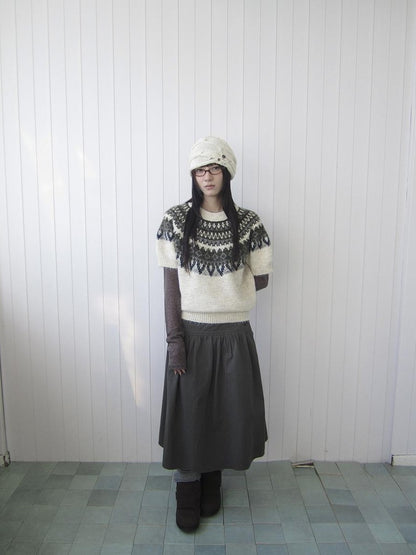 ang project Retro Fair Isle Jacquard Round Neck Knit Women&
