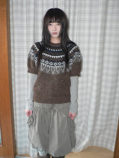 ang project Retro Fair Isle Jacquard Round Neck Knit Women&