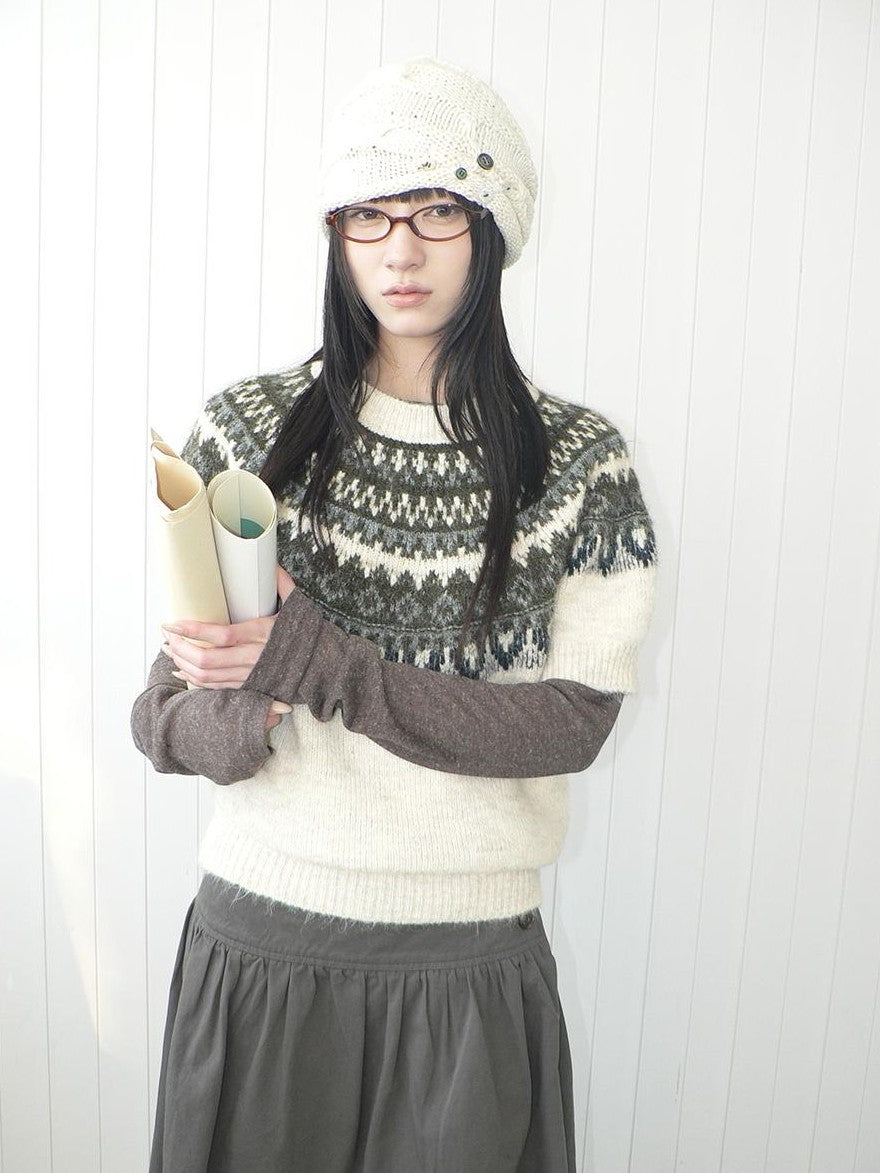 ang project Retro Fair Isle Jacquard Round Neck Knit Women&