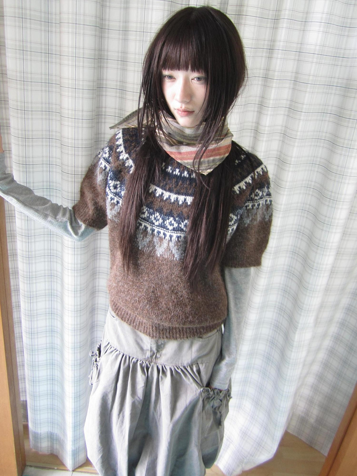 ang project Retro Fair Isle Jacquard Round Neck Knit Women&