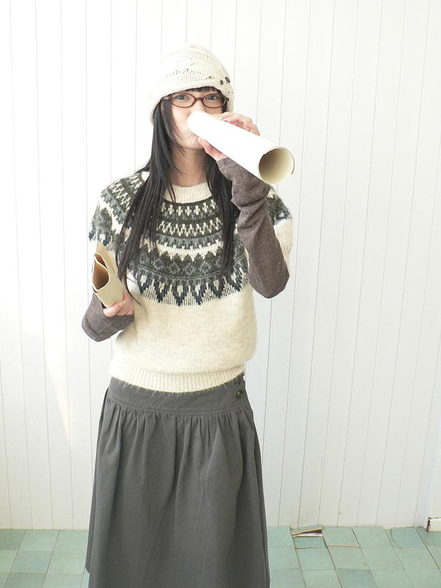 ang project Retro Fair Isle Jacquard Round Neck Knit Women&