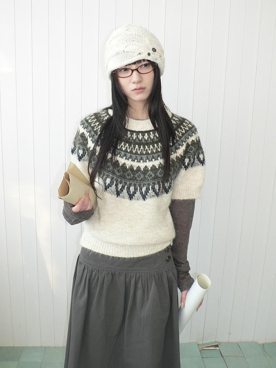 ang project Retro Fair Isle Jacquard Round Neck Knit Women&