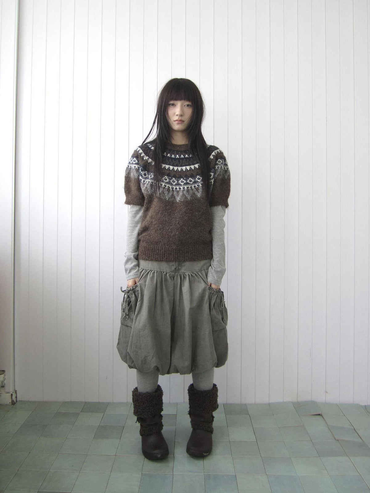 ang project Retro Fair Isle Jacquard Round Neck Knit Women&