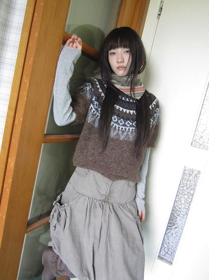 ang project Retro Fair Isle Jacquard Round Neck Knit Women&