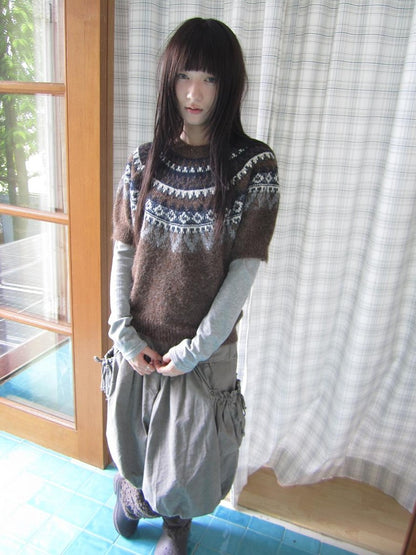 ang project Retro Fair Isle Jacquard Round Neck Knit Women&