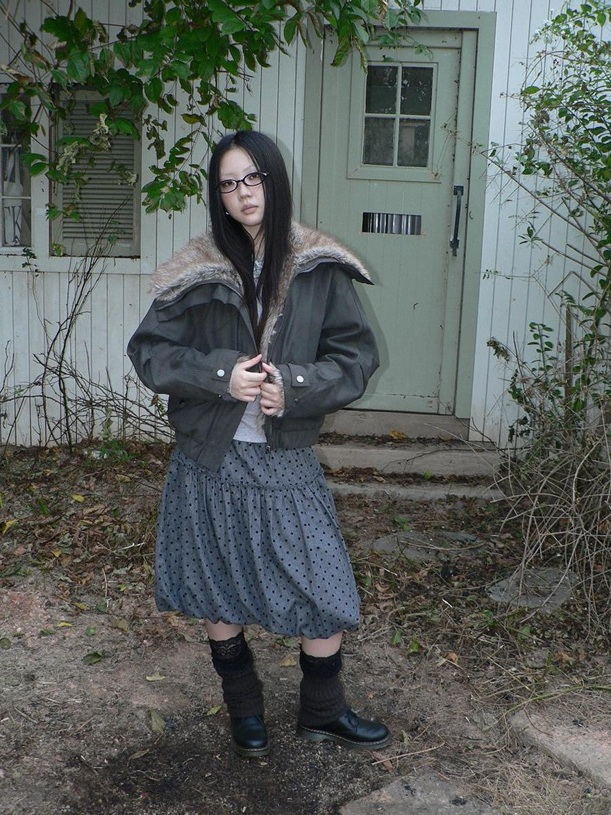 ang project Retro Fur Collar Hooded Zip Oversized Women&