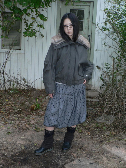 ang project Retro Fur Collar Hooded Zip Oversized Women&