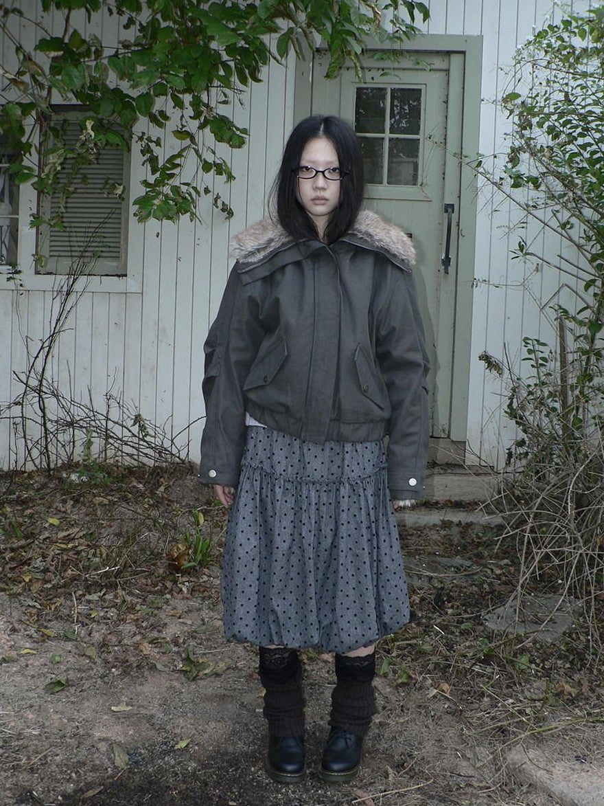 ang project Retro Fur Collar Hooded Zip Oversized Women&
