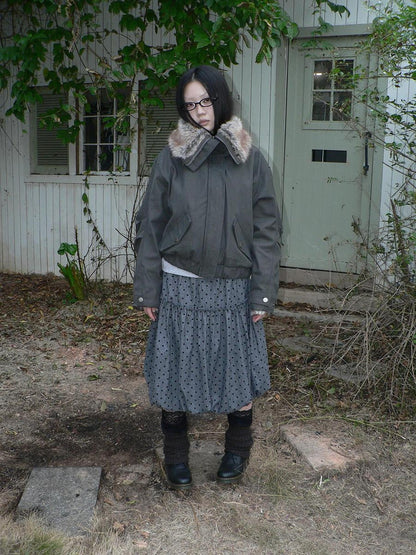 ang project Retro Fur Collar Hooded Zip Oversized Women&