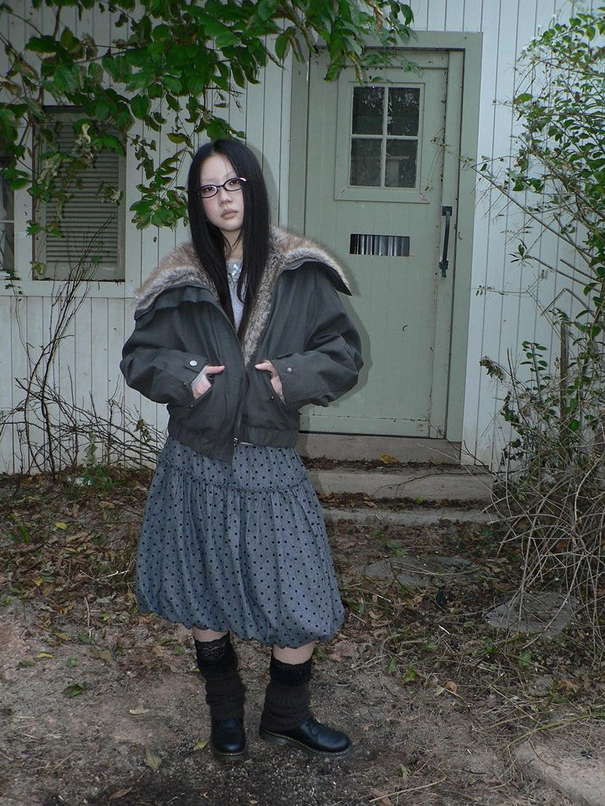 ang project Retro Fur Collar Hooded Zip Oversized Women&