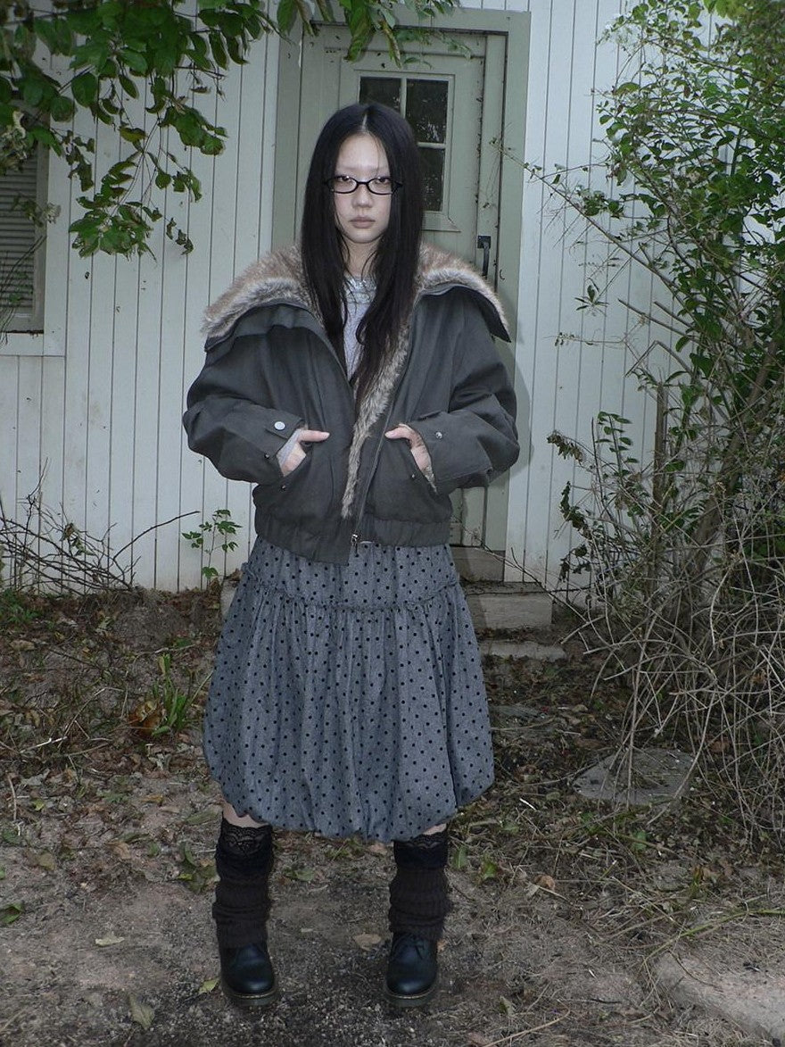 ang project Retro Fur Collar Hooded Zip Oversized Women&