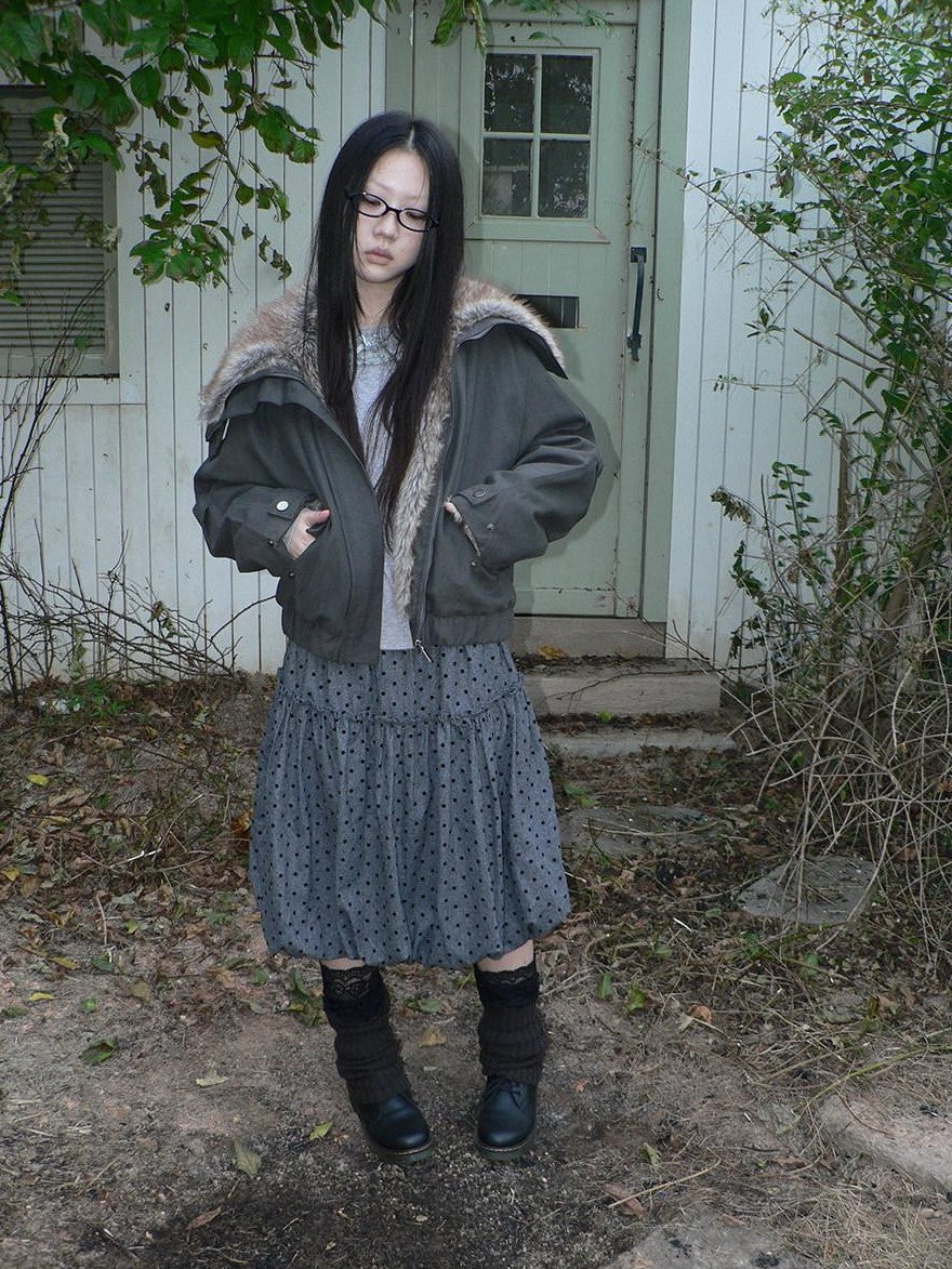 ang project Retro Fur Collar Hooded Zip Oversized Women&
