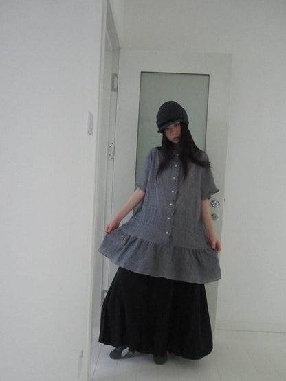 ang project Retro Gingham Collar Split Hem Short Sleeve Shirt