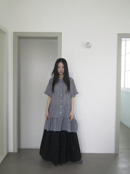 ang project Retro Gingham Collar Split Hem Short Sleeve Shirt