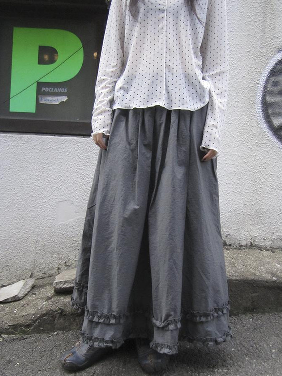 ang project Retro Gray A Line Skirt With Lace Hem And Elastic Waist