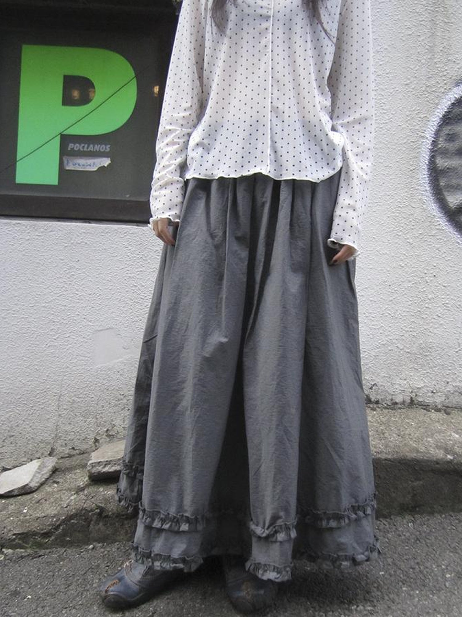 ang project Retro Gray A Line Skirt With Lace Hem And Elastic Waist